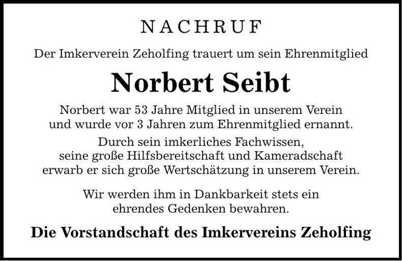 Traueranzeige Norbert Seibt
