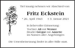 Traueranzeige Fritz Eckstein