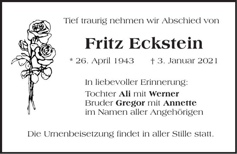 Traueranzeige Fritz Eckstein