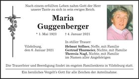 Traueranzeige Maria Guggenberger