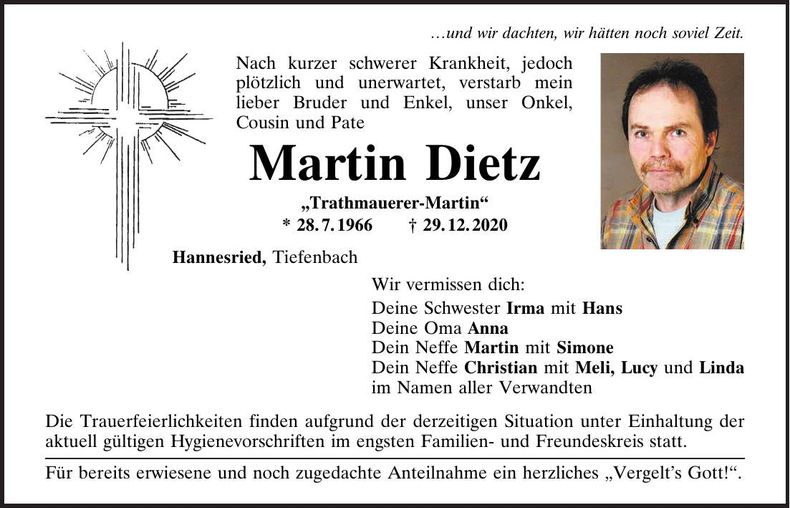Traueranzeige Martin Dietz