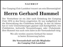 Traueranzeige Gerhard Hummel