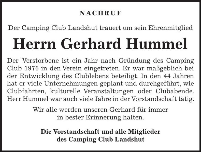 Traueranzeige Gerhard Hummel