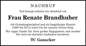Traueranzeige Renate Brandhuber