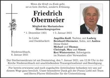 Traueranzeige Friedrich Obermeier