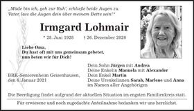 Traueranzeige Irmgard Lohmair