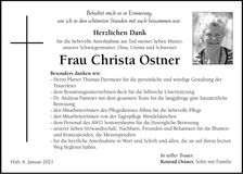 Traueranzeige Christa Ostner