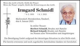 Traueranzeige Irmgard Schmidl