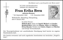 Traueranzeige Erika Breu