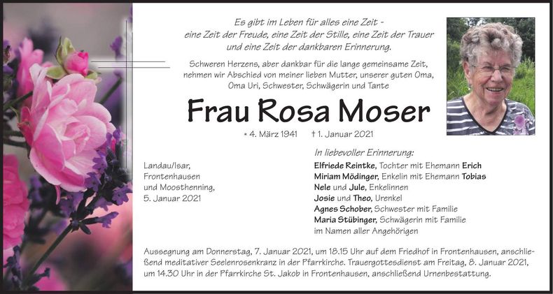 Traueranzeige Rosa Moser