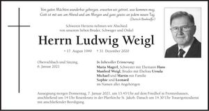 Traueranzeige Ludwig Weigl