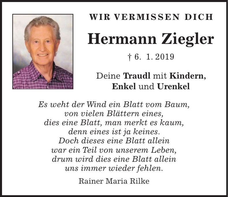 Traueranzeige Hermann Ziegler