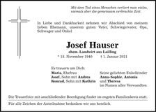 Traueranzeige Josef Hauser