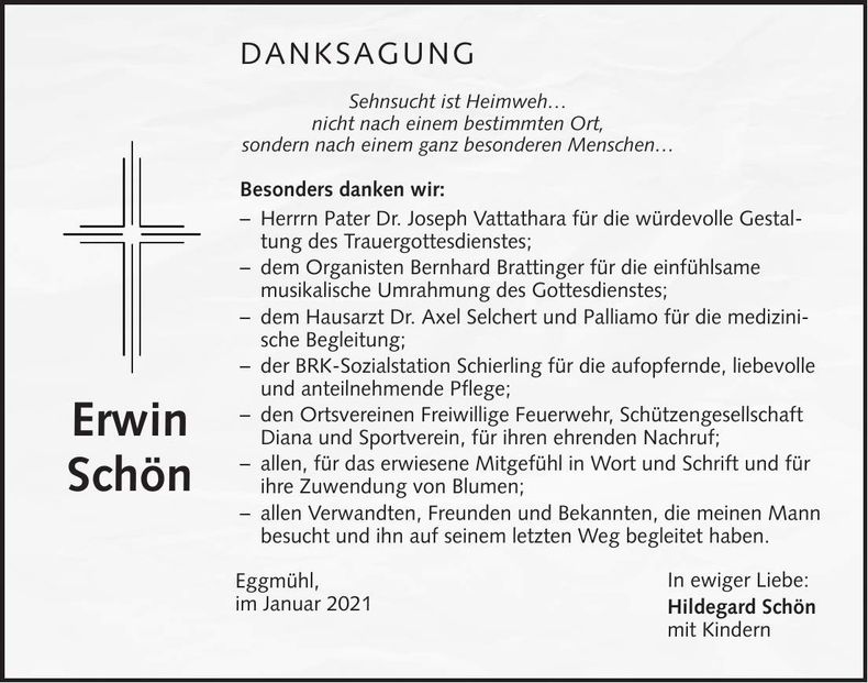 Traueranzeige Erwin Schön
