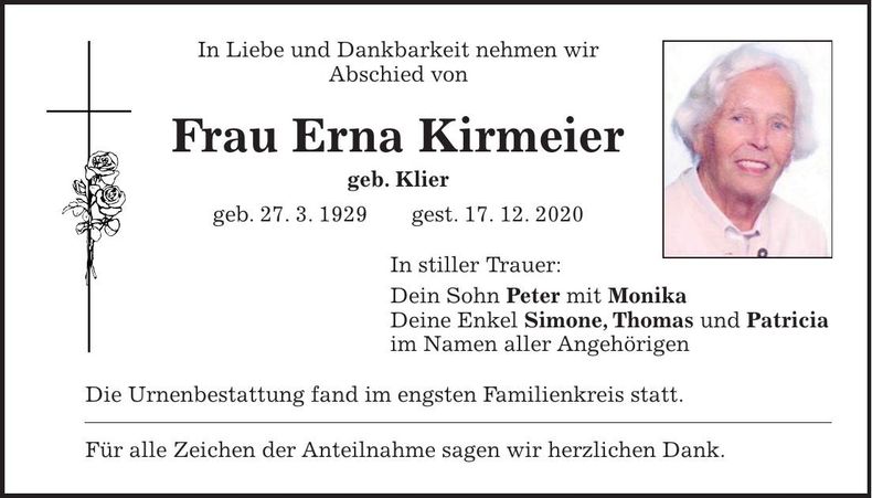 Traueranzeige Erna Kiermeier