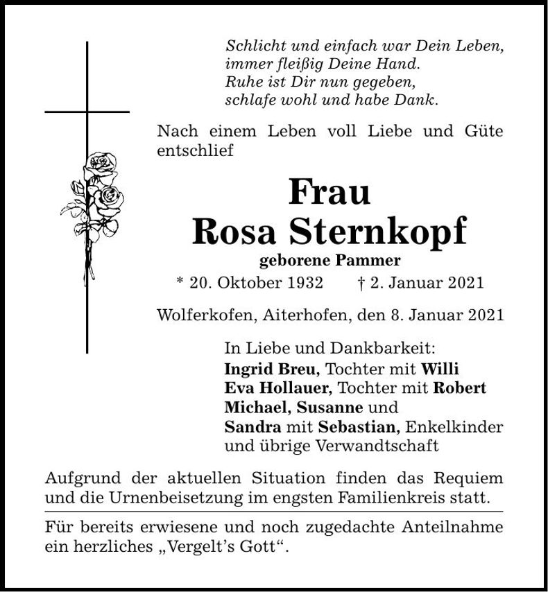 Traueranzeige Rosa Sternkopf
