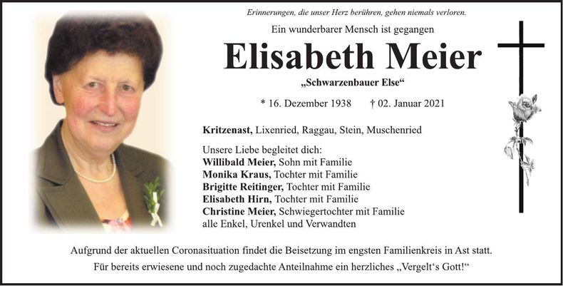 Traueranzeige Elisabeth Meier