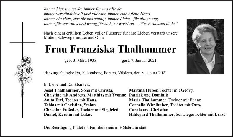 Traueranzeige Franziska Thalhammer