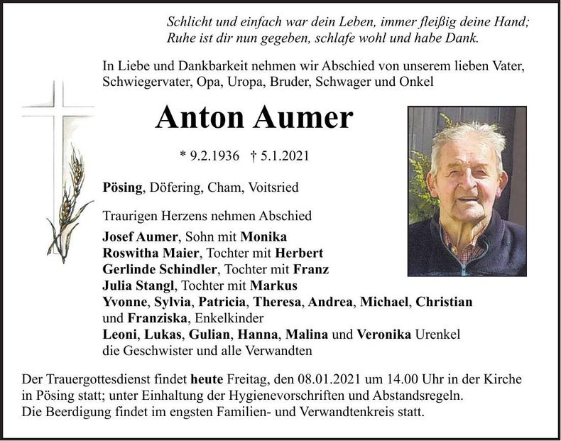 Traueranzeige Anton Aumer
