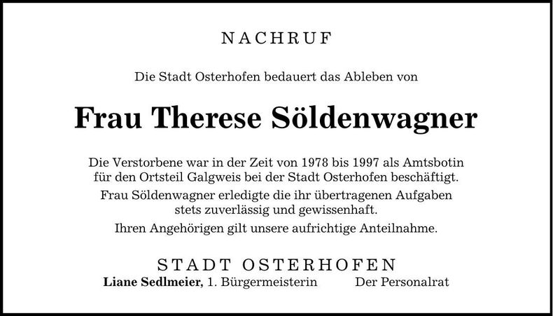 Traueranzeige Therese Söldenwagner