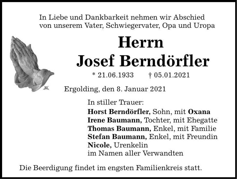 Traueranzeige Josef Berndörfler