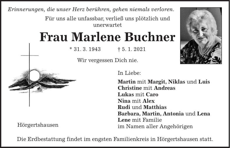 Traueranzeige Marlene Buchner
