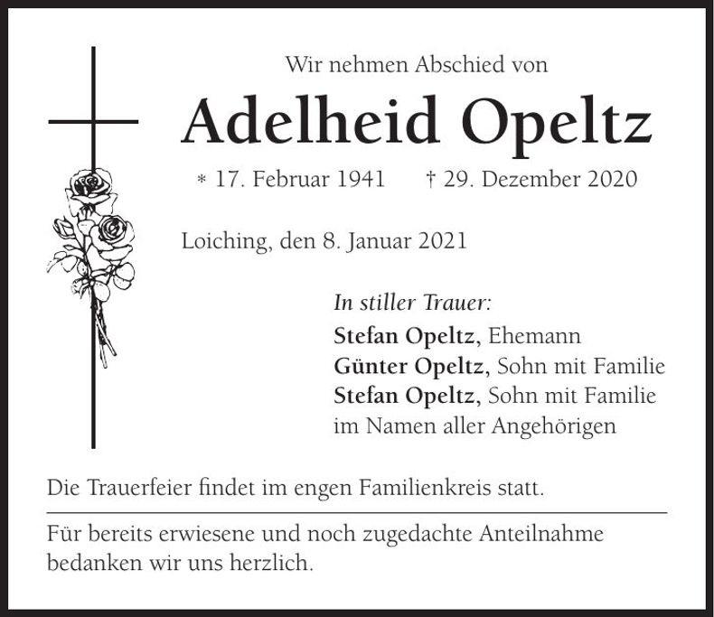 Traueranzeige Adelheid Opeltz