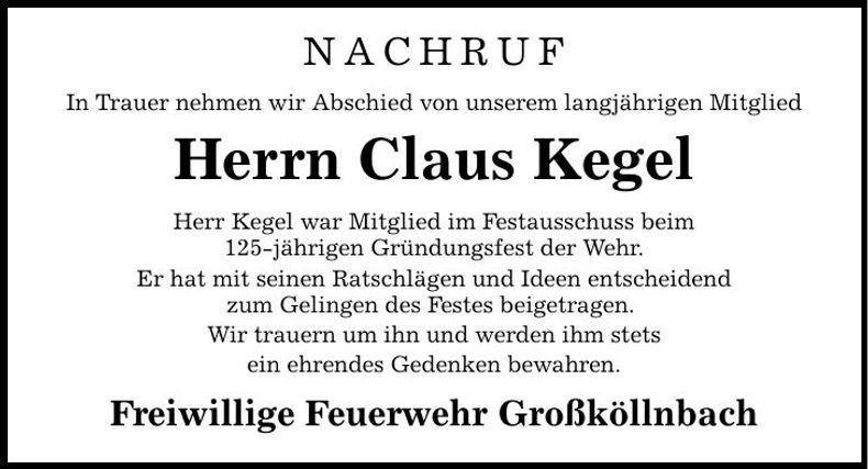 Traueranzeige Claus Kegel