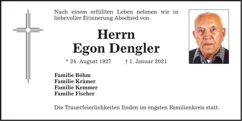 Traueranzeige Egon Dengler