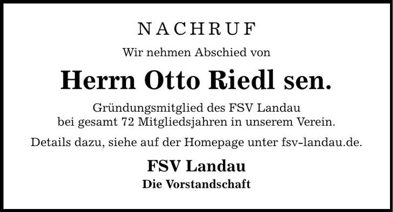 Traueranzeige Otto Riedl sen.