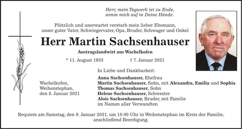 Traueranzeige Martin Sachsenhauser