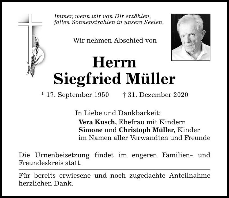 Traueranzeige Siegfried Müller