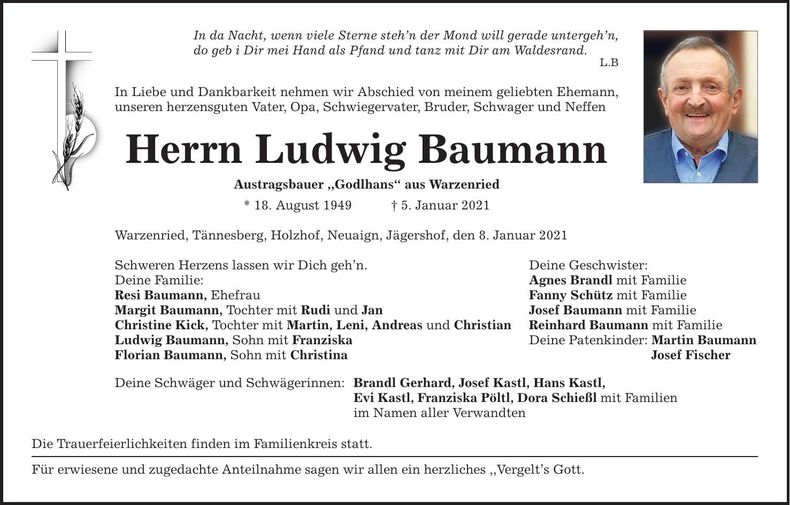Traueranzeige Ludwig Baumann