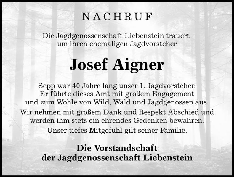 Traueranzeige Josef Aigner