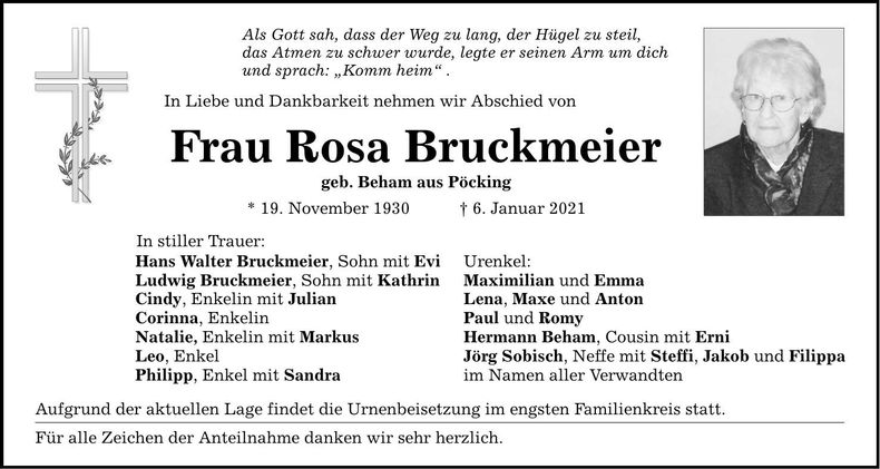 Traueranzeige Rosa Bruckmeier