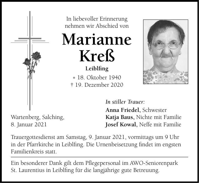 Traueranzeige Marianne Kreß