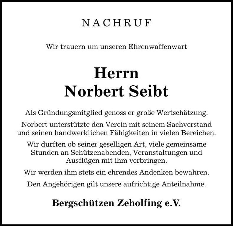 Traueranzeige Norbert Seibt