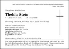 Traueranzeige Thekla Stein