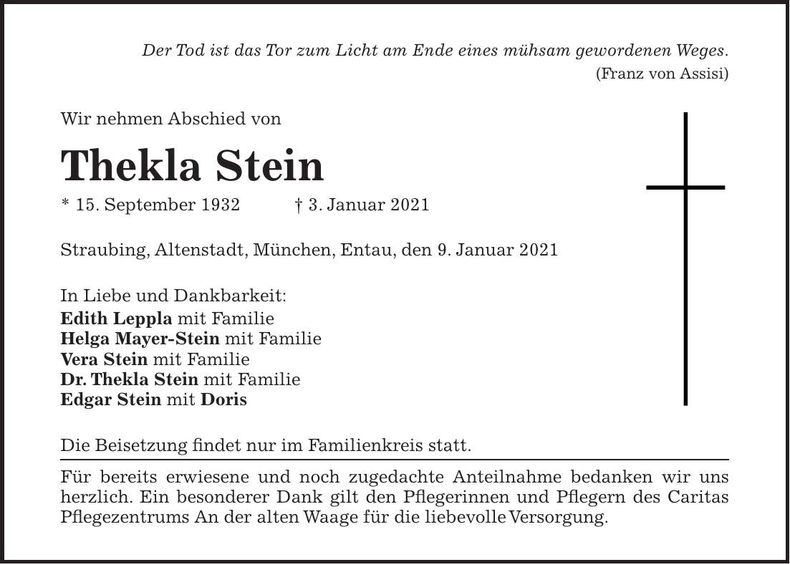 Traueranzeige Thekla Stein