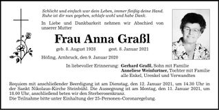 Traueranzeige Anna Graßl