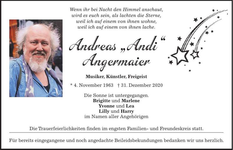 Traueranzeige Andreas Angermaier