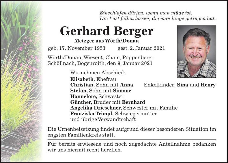 Traueranzeige Gerhard Berger
