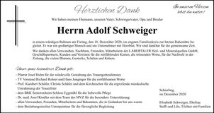 Traueranzeige Adolf Schweiger