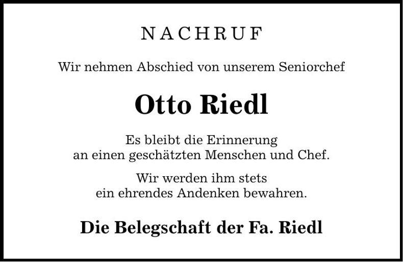 Traueranzeige Otto Riedl sen.