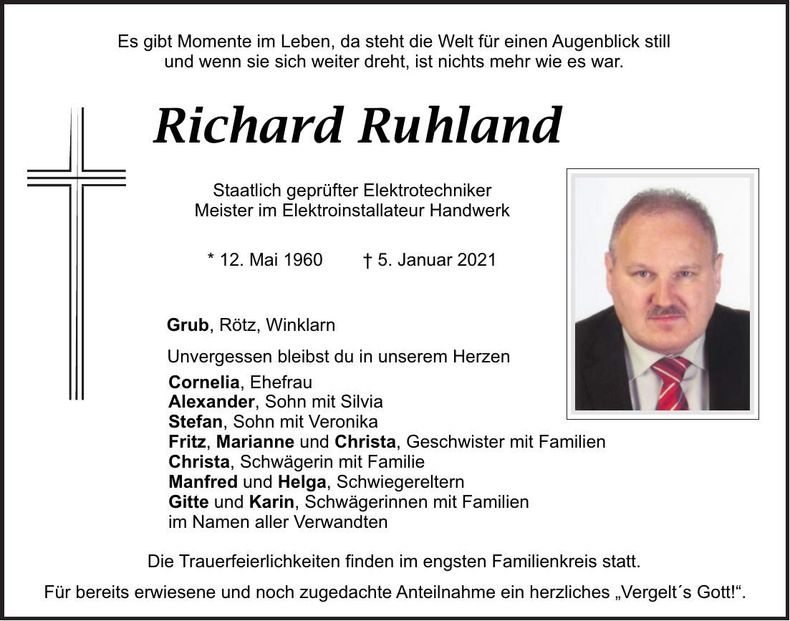 Traueranzeige Richard Ruhland