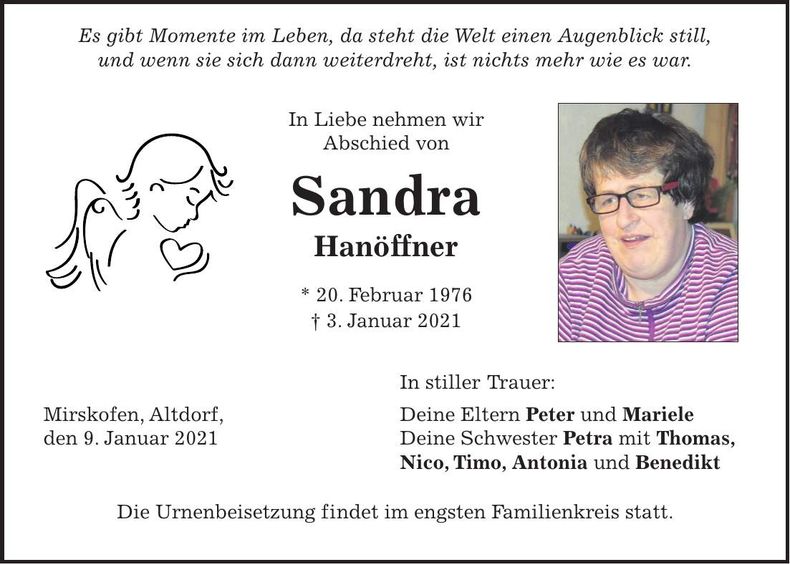 Traueranzeige Sandra Hanöffner