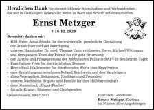 Traueranzeige Ernst Metzger