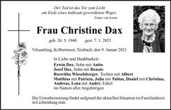 Traueranzeige Christine Dax