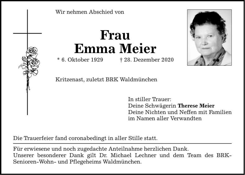 Traueranzeige Emma Meier