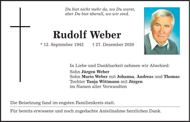 Traueranzeige Rudolf Weber
